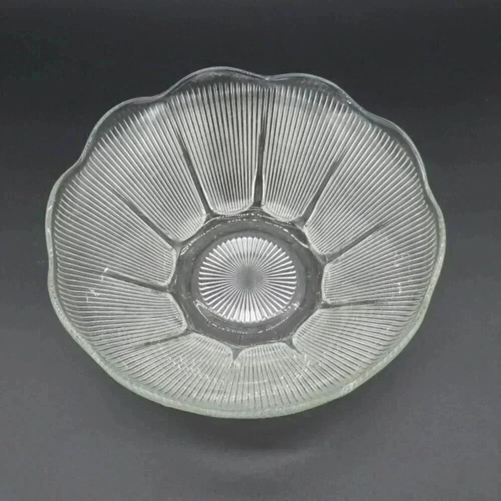 Vintage 1940's ribbed depression glass fruit bowl, RARE ribbed fluted glass 8" b